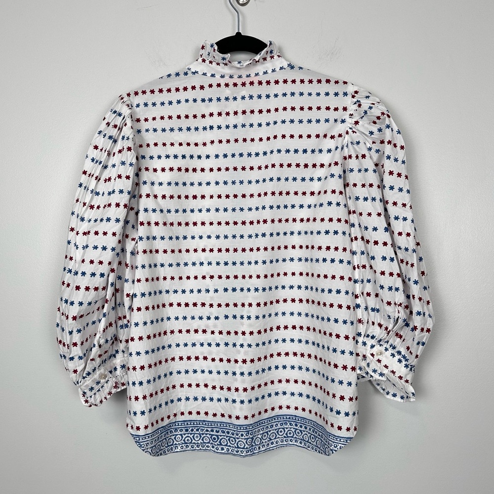 OLIPHANT Ellis Blue Ruffle Front Button Blouse - Picture 10 of 12